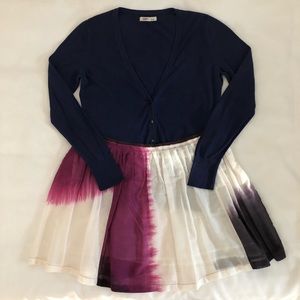 AE White Mini Skirt 14 Old Navy Purple Cardigan L